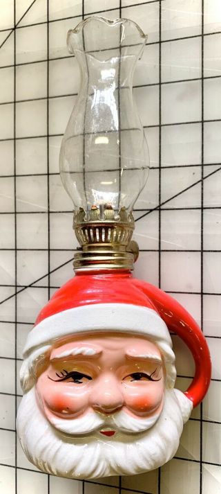 Vintage Classic Ceramic Santa Claus Head Christmas Oil Lamp -