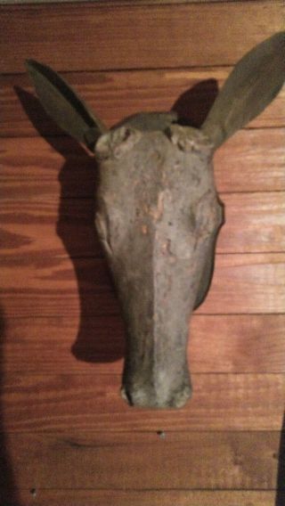 Antique Hand Carved Wooden Deer Head Ethnic Tribal Taxidermy Wall Art Decor