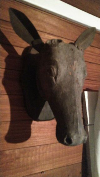 Antique hand carved wooden deer head ethnic tribal taxidermy wall art decor 2