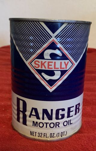 Vintage Skelly Ranger Ribbed Oil Can 1 Quart Full