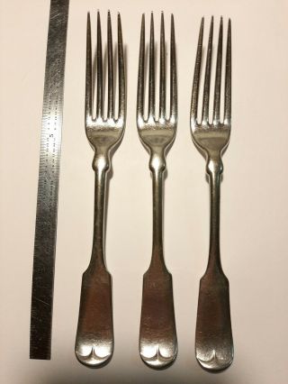 Set Of 3 D.  Greenleaf & Co.  18th C.  American Coin Silver Fiddle Back Forks