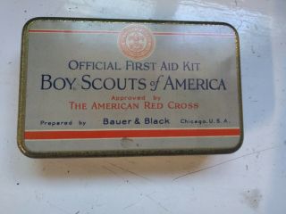 Vintage Boy Scouts Of America First Aid Kit,  Bauer & Black 1930s Canvas Case