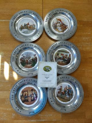 Vintage Set Of 6 Great American Revolution Pewter Plates 1976 Bicentenni