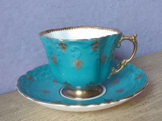 Antique England Blue and Gold bone china tea cup teacup and saucer 2