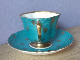Antique England Blue and Gold bone china tea cup teacup and saucer 3