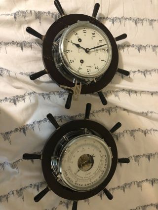 Vintage Schatz Ship’s Clock And Barometer And Thermometer W.  Germany