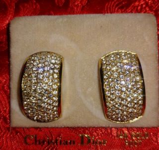Vintage Christian Dior Crystals Gold Tone Earrings W/ 14k Filled Posts