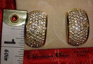 Vintage Christian Dior Crystals Gold Tone Earrings w/ 14K Filled Posts 2
