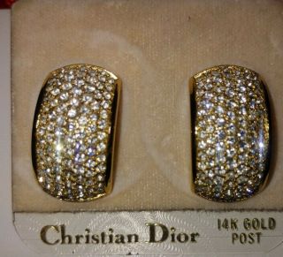 Vintage Christian Dior Crystals Gold Tone Earrings w/ 14K Filled Posts 3