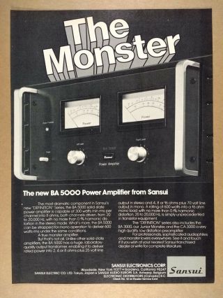 1975 Sansui Ba 5000 Power Amplifier Vintage Print Ad