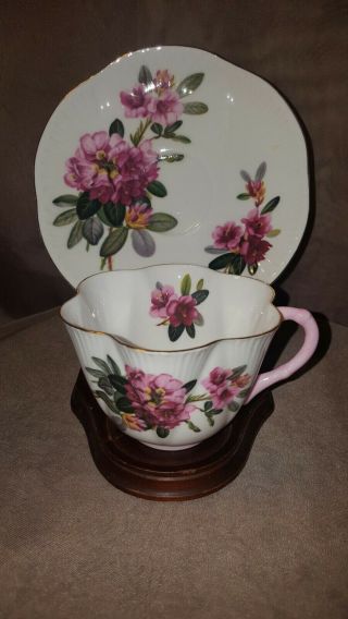 Vintage Shelley Teacup And Saucer Pink Handle Oleander.  England