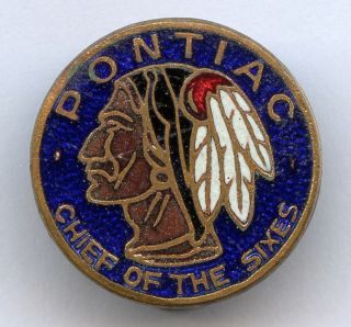 Vintage Car Enamel Badge General Motors Pontiac Chief Of The Sixes Pin
