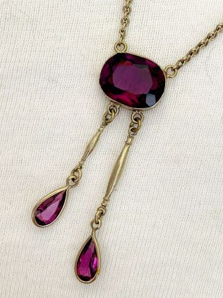 Vintage Antique Art Deco Edwardian Amethyst Paste Glass Bezel Negligee Necklace