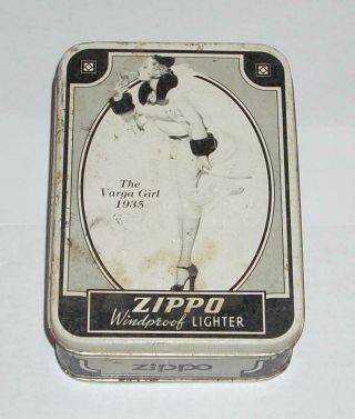 Vintage Zippo " Windy " 1935 The Varga Girl Cigarette Lighter Tin Box