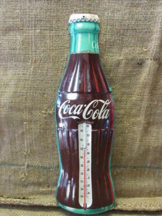 Vintage Coca - Cola Bottle Thermometer Sign Metal Antique Coke Beverage 10029