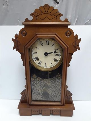 Antique Ansonia Gingerbread Clock With Key & Pendulum