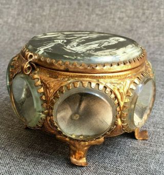 Antique Napoleon Iii French Jewelry Box Brass Repousse 19th Century Religious