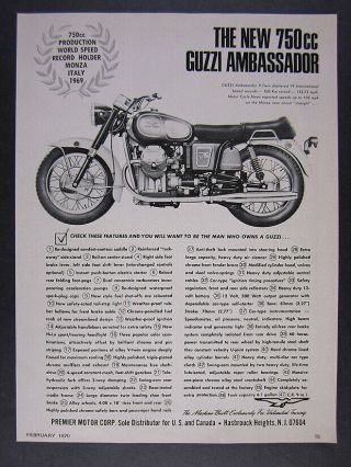 1970 Moto Guzzi Ambassador 750 Motorcycle Vintage Print Ad