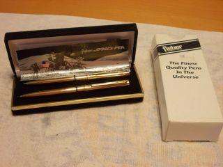Vintage Set Of 2 Gold Metal M5 Fisher Space Pens With Case And Box