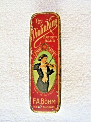 Vintage The Violin King Harmonica Tin Artists Band,  F.  A.  Bohm,  Made In Germany
