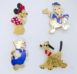 4 Org Vintage 1947s Disney Pins Minnie Mouse Donald Duck Pluto Porky Pig