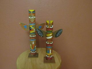 Vintage Native American Indian Carved Wood Totem Pole 10 Inches 12 1/4