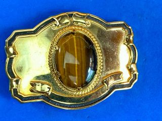 Vintage Western Belt Buckle With Real Or Faux Tigers Eye Stone Centerpiece