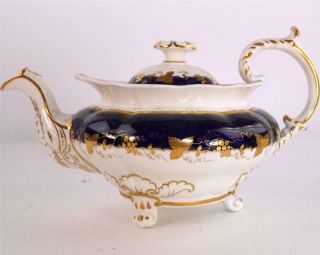 Bc C1825 Antique Minton French Shape Porcelain Teapot Cobalt Blue & Gold