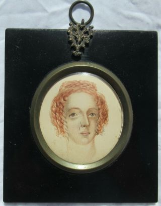 Antique Miniature Portrait Of A Lady.  Georgian Watercolour In Frame