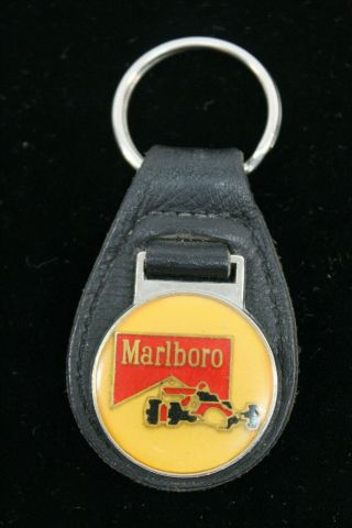 Marlboro Racing Vtg 1980s Keychain Key Chain Black Leather Tobacco Advertizing