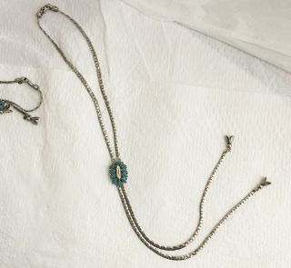 Vintage Goldette turquoise lariat necklace and bracelet Southwest 70s 2