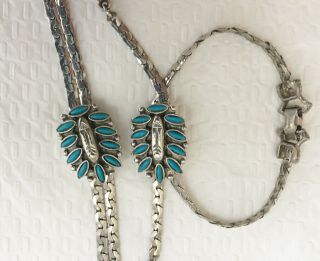 Vintage Goldette turquoise lariat necklace and bracelet Southwest 70s 3
