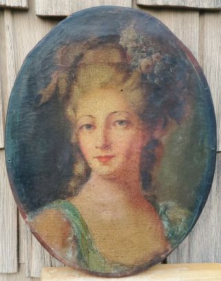 Antique 19th Century Portrait Of A Lady Oil Painting On Canvas