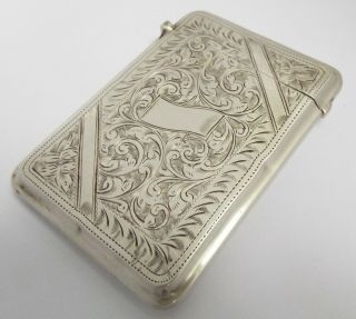 Lovely Decorative English Antique 1910 Solid Sterling Silver Calling Card Case