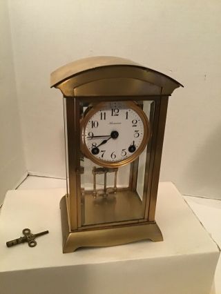Antique Ansonia Brass Mantle Clock With Winding Key & Pendulum - Not