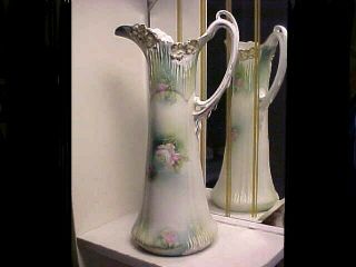 Rare Antique 14 " Tall R.  S.  Prussia Porcelain Tankard Pitcher W Icicles & Roses