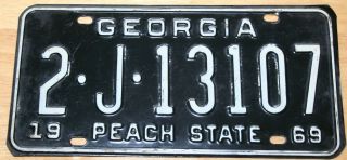 Vintage 1969 Georgia License Plate Auto Car Tag 2 J 13107 Peach State Ga