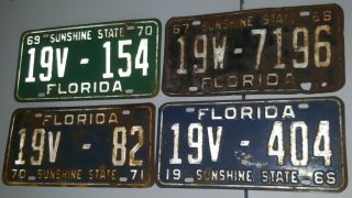 Vintage (4) Fl License Plate Sunshine State 1966,  67 - 68,  69 - 70,  70 - 71