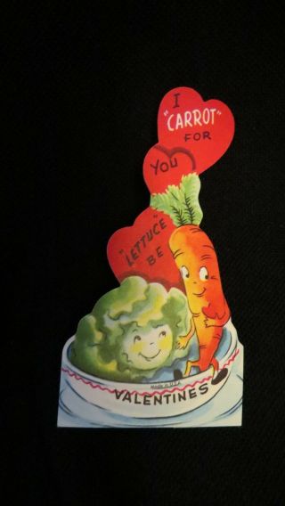 Vintage Carrots And Lettuce Valentine Card 1950s Unsigned