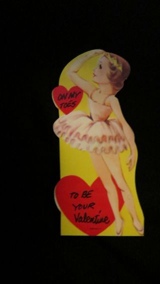 Vintage Ballerina Valentine Card 1950s Unsigned