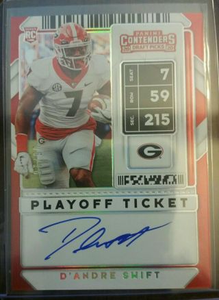 2020 Panini Contenders D’andre Swift Rc Auto 5/18 Georgia Gorgeous Rookie