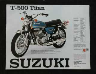 1975 Suzuki T - 500 Titan Gt - 380 Sebring Motorcycle Specifications Sales Brochure