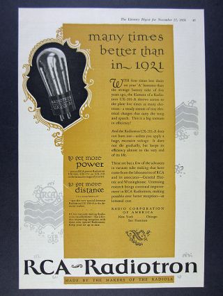 1926 Rca Radiotron Ux - 201 - A Radio Radiola Tube Vintage Print Ad