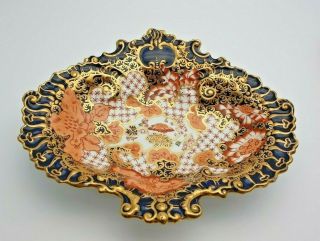 Antique Gilded Royal Crown Derby Imari 2444 Scalloped Dish C.  1895 - Perfect