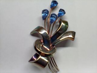 Vintage Brooch Pin Sterling Silver With Blue Stones