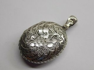 1893 Victorian Antique Silver Locket Pendant.  Intricate Design.  J.  F&s (ncb)