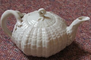 Antique Irish Belleek Pottery Porcelain Tea Pot 2nd Period Black Mark Ireland