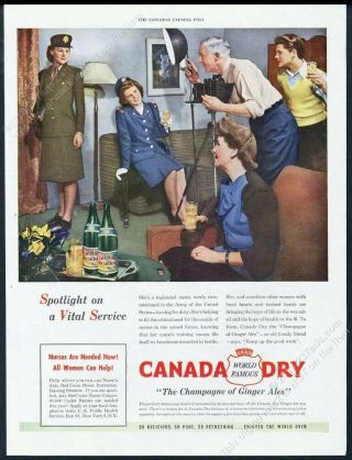 1945 Us Army Wac Navy Wave Women Photo Canada Dry Ginger Ale Vintage Print Ad