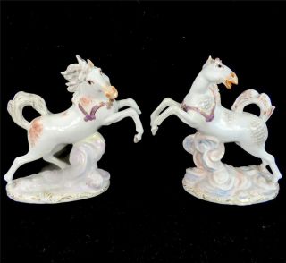 N679 Pair Antique Continental Porcelain Horse Figures Figurines