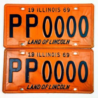 Illinois 1969 Pair License Plates Samples Muscle Car Tag Set Zeros Man Cave Gift